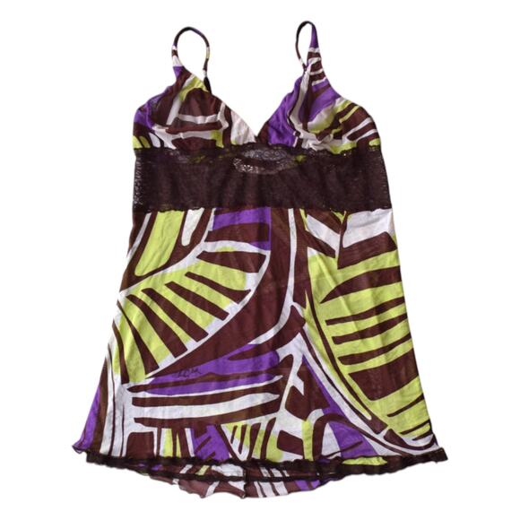 Y2K Victoria's Secret Purple Abstract Micro Mesh Lingerie Camisole Mini Dress - Picture 1 of 6